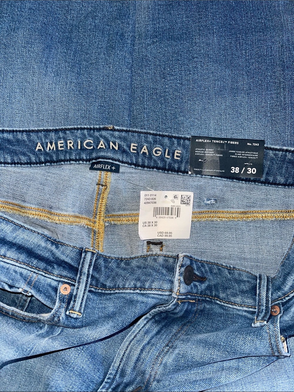American Eagle AirFlex+ TENCEL™ Fibers Patched Athletic Skinny Jean Size 38/30 - Picture 2 of 7